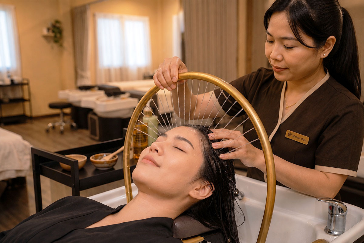 Signature head spa treatment in progress, Care 22 Bangkok