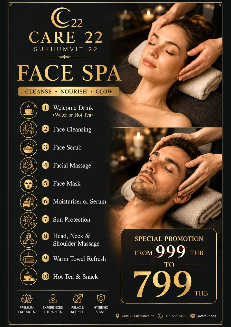 Face Spa menu at Care 22 — 60 minutes, 799 ฿