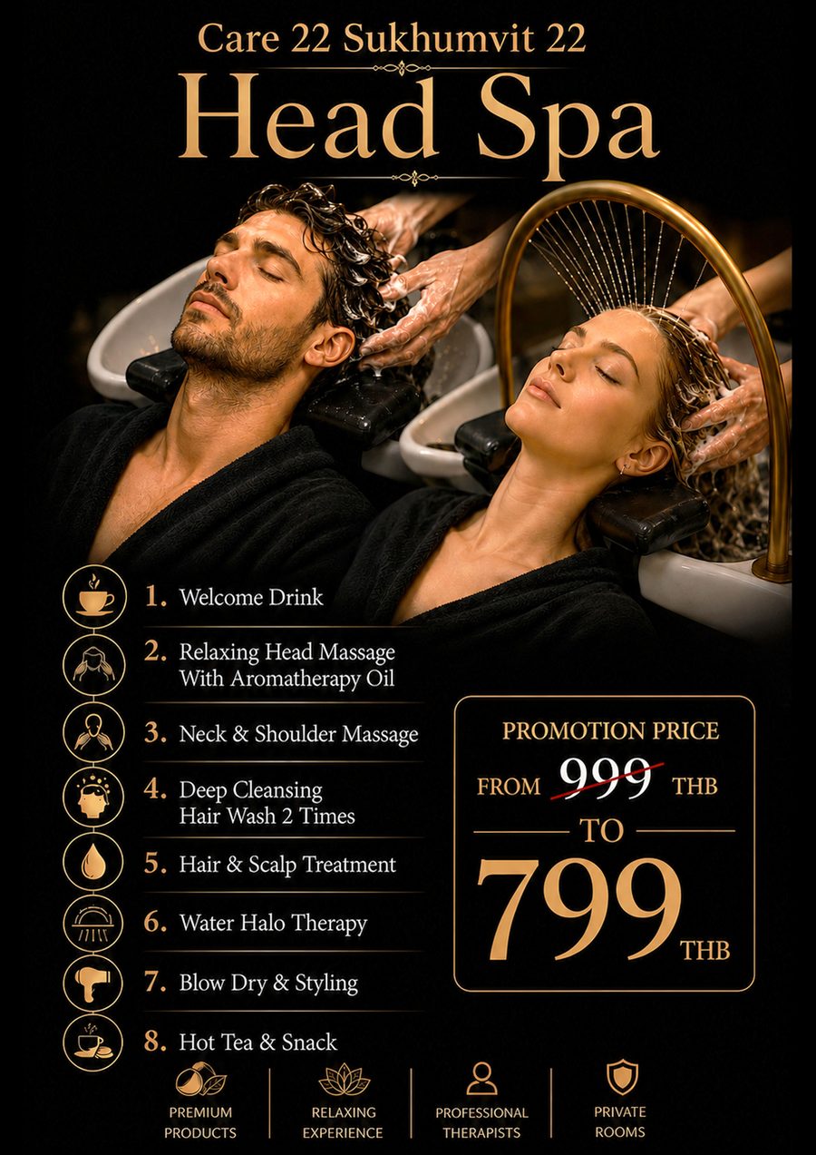 Head Spa menu at Care 22 — 60 minutes, 799 ฿