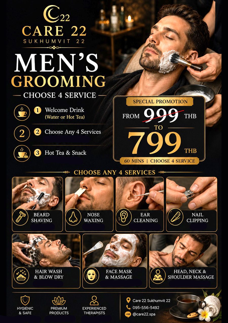 Men's Grooming menu at Care 22 — 60 minutes, 799 ฿